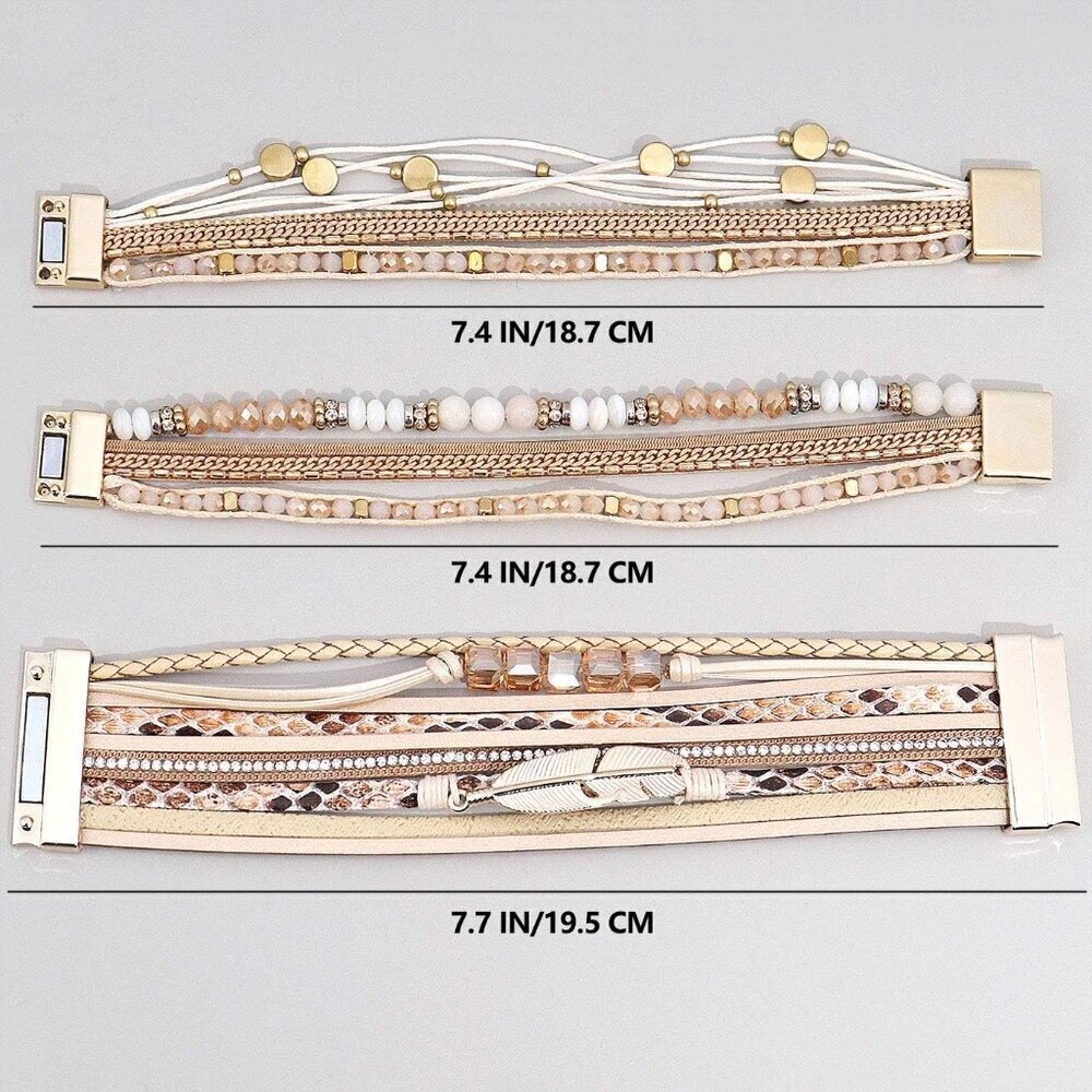 Leather Wrap Bracelet Set 3Pack Multilayer Magnetic Clasp Women's Cuff Jewelry - Picture 6 of 7
